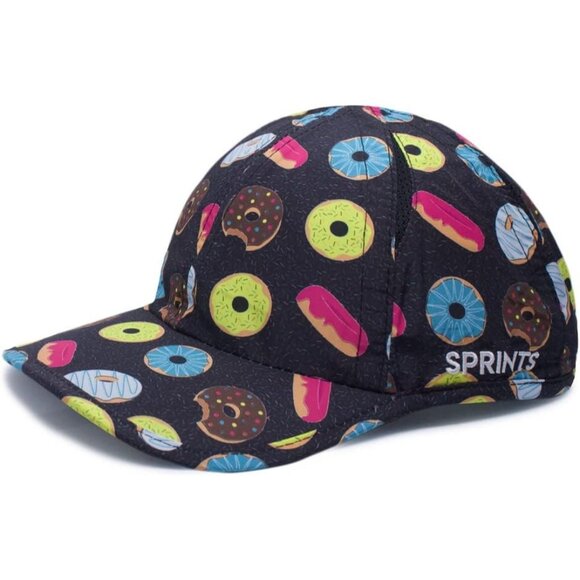 Men's Black Sprints Donuts Race Day Performance Lightweight Running Cap One Size - Picture 1 of 5